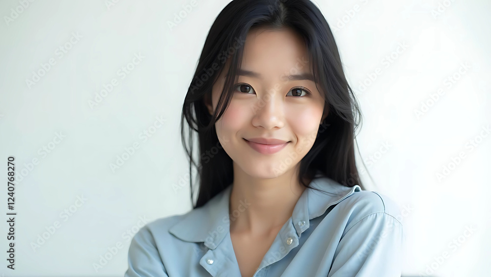 Beautiful asian woman long hair smile on white background AI Generated 568 Beautiful asian woman long hair smile on white background AI Generated 568