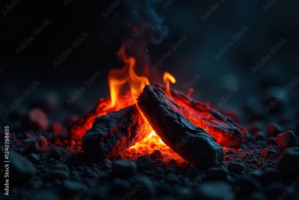 Naklejka premium Subtle orange and red embers, smoldering on a pitch-black backdrop , embers, digital, red