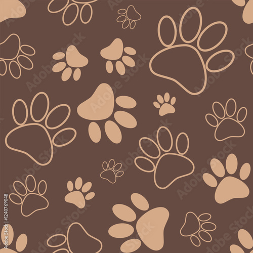 Seamless pet paw pattern background. Seamless Paw Print Background. Dog or cat paw wallpaper illustration footprint. Eps 10