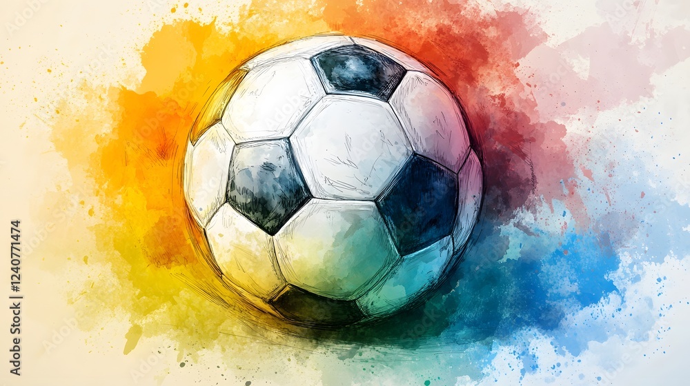 Naklejka premium Artistic Watercolor Sketch Of A Soccer Ball
