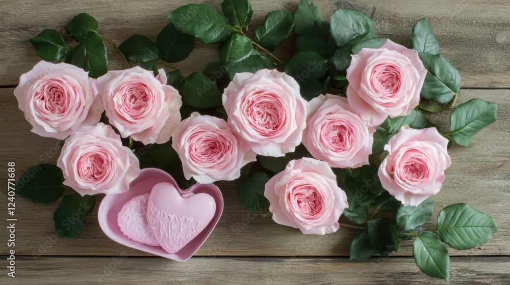 A Heartwarming Bouquet: Delicate Pink Roses Arranged in a Heart-Shaped Box, Accented with a Chocolate Heart, Perfect for Valentine's Day or Any Occasion to Express Your Love and Affection A Heartwarming Bouquet: Delicate Pink Roses Arranged in a Heart-Shaped Box, Accented with a Chocolate Heart, Perfect for Valentine's Day or Any Occasion to Express Your Love and Affection