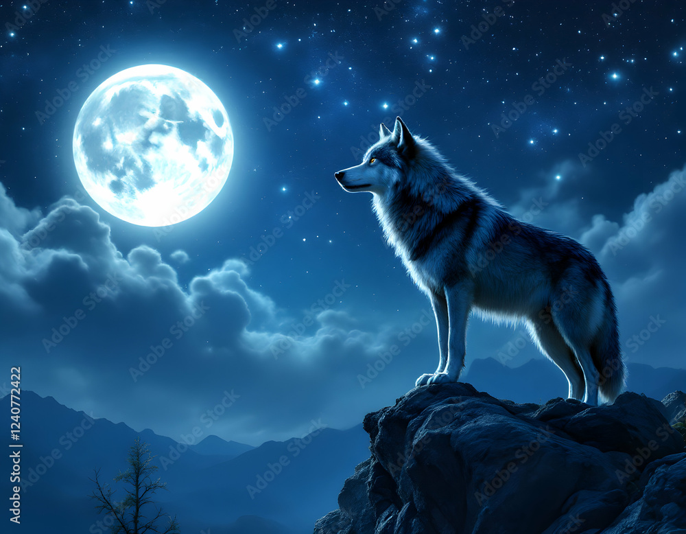 A lone wolf stares at the glowing full moon under a vast, starry sky. A breathtaking night scene capturing mystery, wilderness, and the beauty of nature.
A lone wolf stares at the glowing full moon under a vast, starry sky. A breathtaking night scene capturing mystery, wilderness, and the beauty of nature.