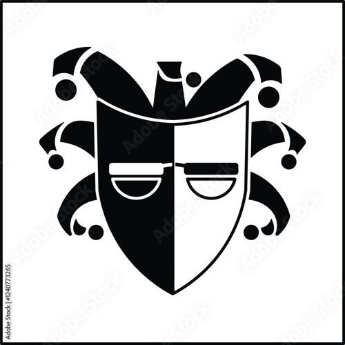 vector design illustration of a clown mask silhouette in black and white. suitable for logos, icons, posters, advertisements, banners, companies, t-shirt designs, stickers, websites.