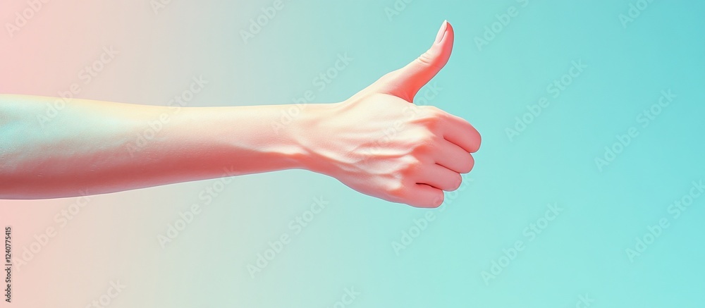 Hand giving a thumbs-up against a soft gradient background, symbolizing positivity and approval Hand giving a thumbs-up against a soft gradient background, symbolizing positivity and approval