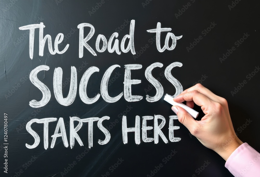 The Road to Success Starts Here Handwriting on a Blackboard with White Chalk Motivational quotes best for wall art or print The Road to Success Starts Here Handwriting on a Blackboard with White Chalk Motivational quotes best for wall art or print