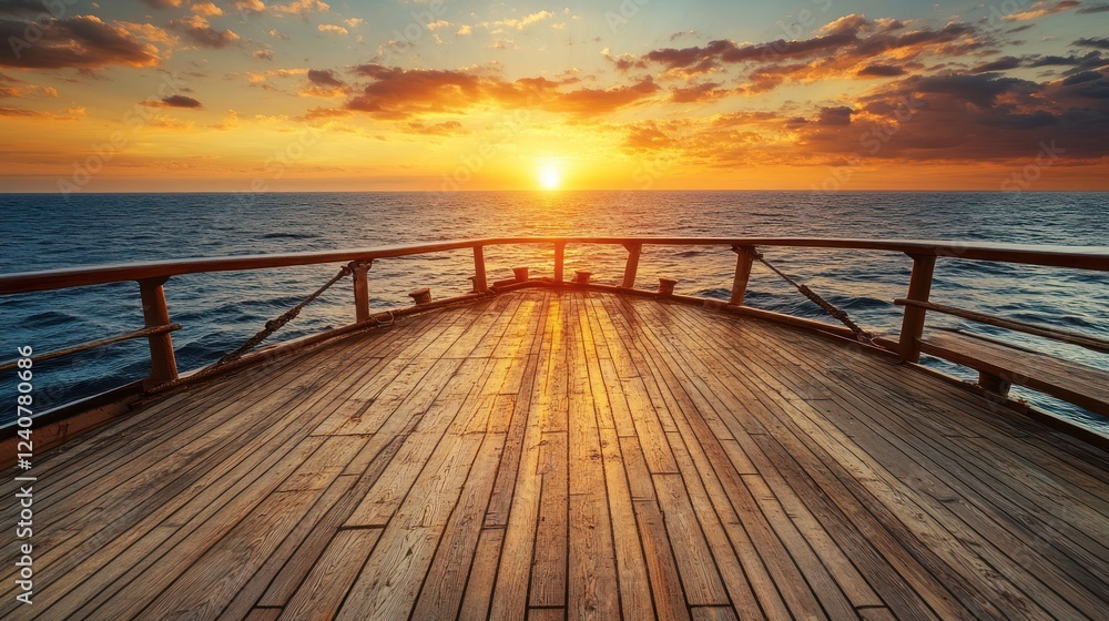 Obraz premium Sunset Ocean View from Ship Bow Deck