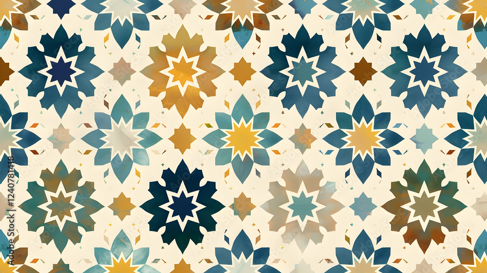 Fototapeta premium Colorful geometric floral pattern on a light background, ideal for textiles and wallpapers