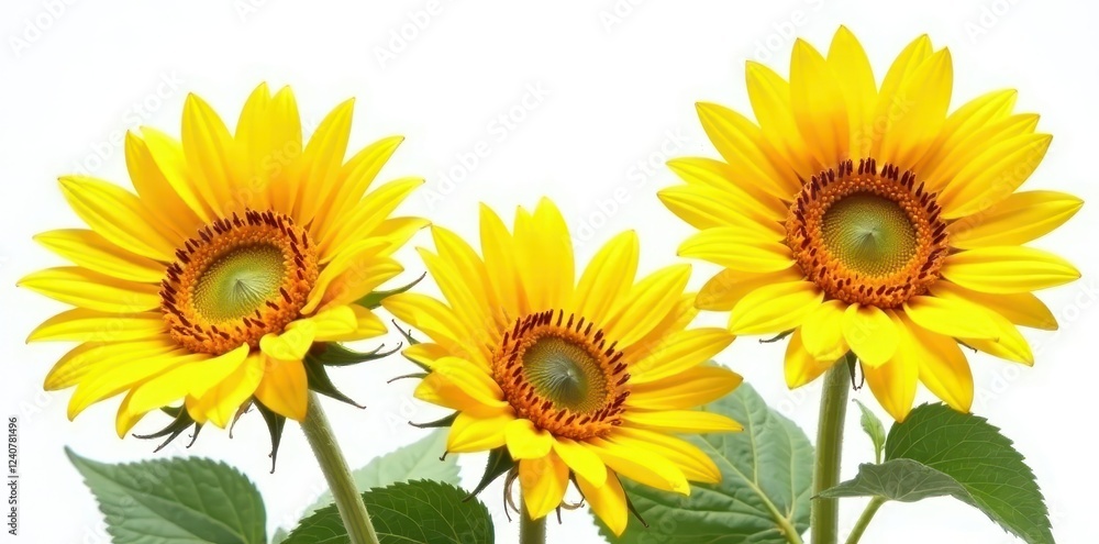 Obraz premium isolated sunflower flowers on white background, flora, blooms, outdoor
