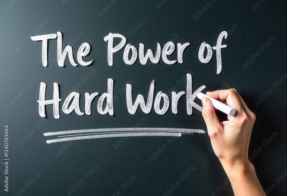 Handwriting The Power of Hard Work on a Blackboard: Emphasizing Dedication and Effort Motivational quotes best for wall art or print Handwriting The Power of Hard Work on a Blackboard: Emphasizing Dedication and Effort Motivational quotes best for wall art or print