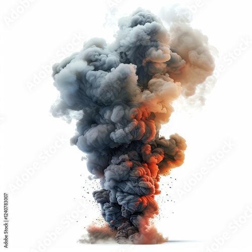 Realistic fiery explosion with billowing smoke creating dramatic scene of destruction and chaos photo