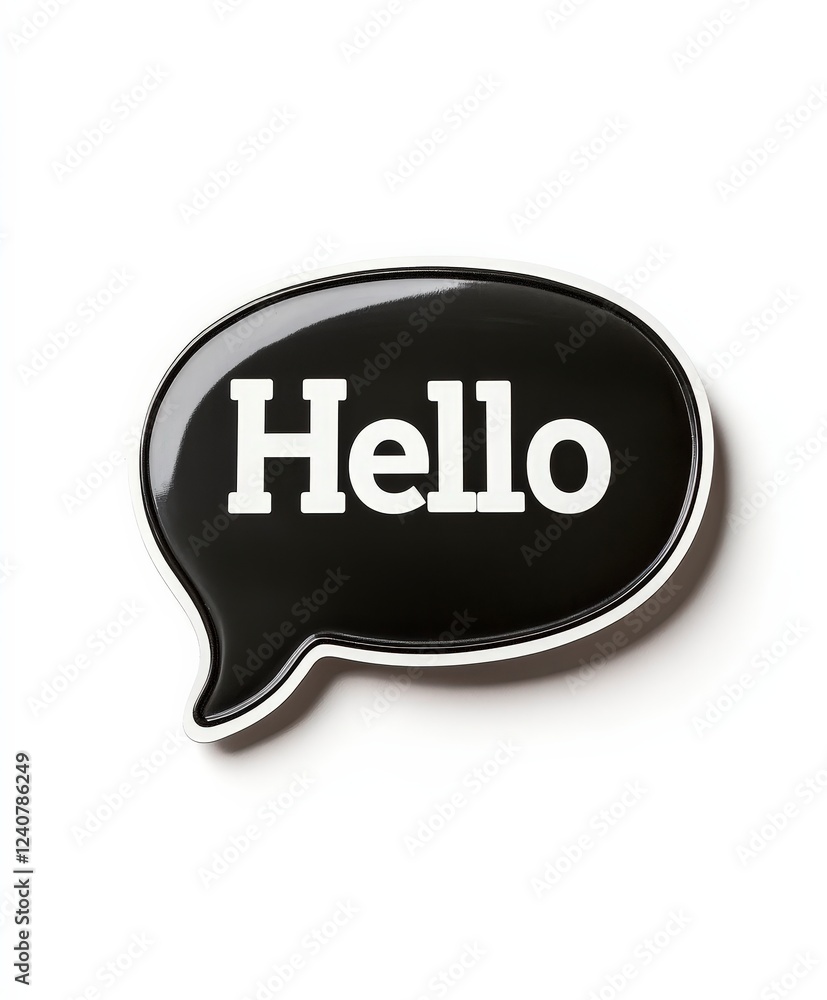 Black Speech Bubble Sign with White Hello Text for Greeting Messages