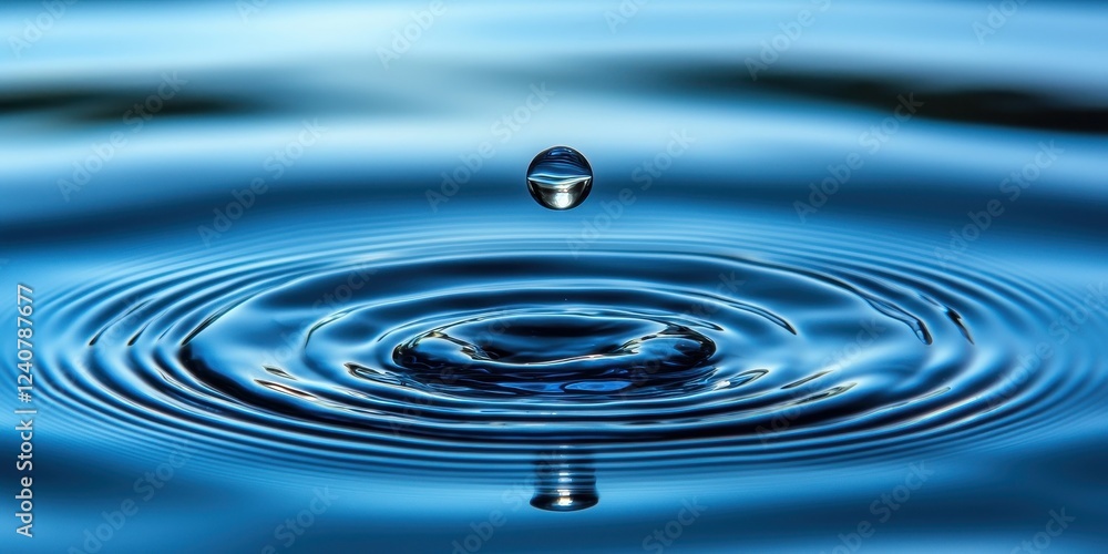 World water day with awareness and supply idea. Water droplet creating ripples on a blue surface. World water day with awareness and supply idea. Water droplet creating ripples on a blue surface.