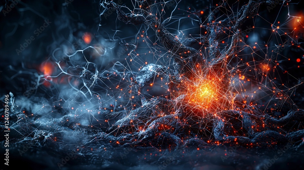 Glowing neural network visualized digital realm abstract art futuristic close-up ai conceptualization Glowing neural network visualized digital realm abstract art futuristic close-up ai conceptualization