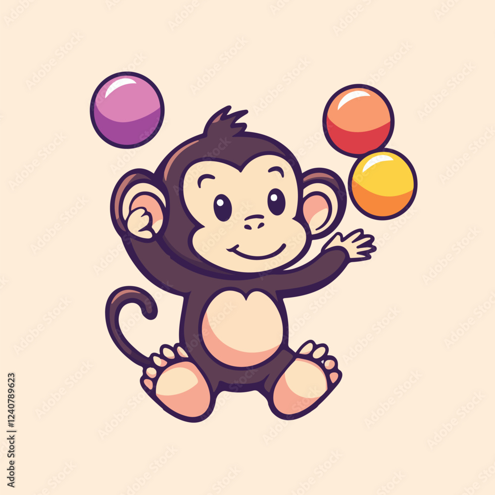 Obraz premium A monkey playing with a toy with a happy vector illustration 