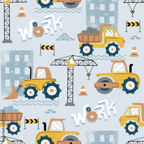 Seamless pattern vector illustration of construction site cartoon