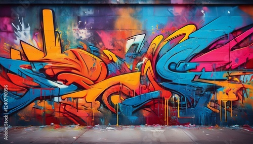 graffiti art in a vivid array of colors adorns an urban concrete wall with a continuous texture