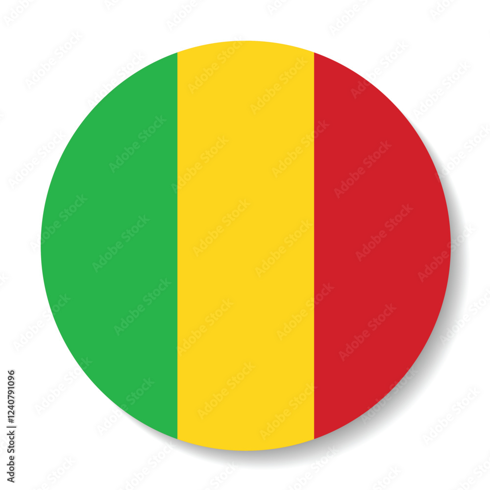 Fototapeta premium Mali flag. Flag icon. Standard color. Circle icon flag. Computer illustration. Digital illustration. Vector illustration.