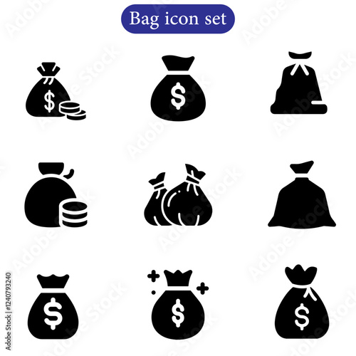 Briefcase vector art bag icon set. Dollar Icons Bag Pack Vector art use for web and app design.
