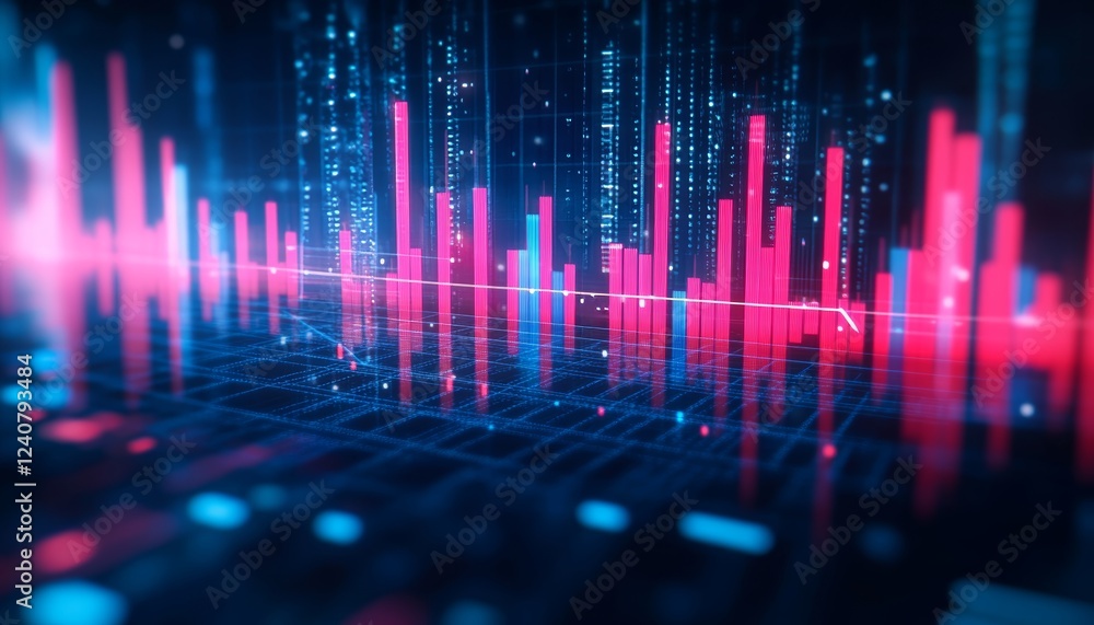 Financial Market Data Visualization. Abstract Background With Charts And Glowing Lines. Financial Market Data Visualization. Abstract Background With Charts And Glowing Lines.