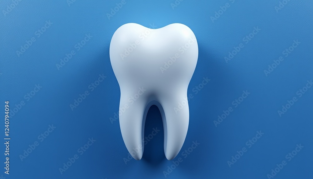 A glossy white tooth model with intricate details and roots set against a calming blue background ideal for dental education and hygiene awareness. A glossy white tooth model with intricate details and roots set against a calming blue background ideal for dental education and hygiene awareness.