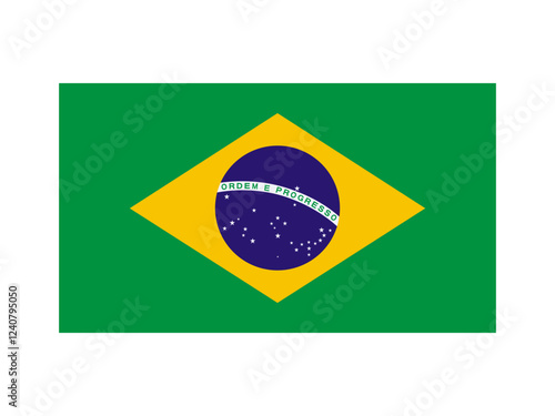 Brazil national flag isolated on white. Official colors, stars image and motto text Ordem e progresso, simple flat design. Vector clipart for brazilian events and news illustration, banner background.