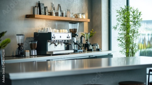 Modern Coffee Shop Espresso Machine Setup