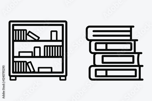 Bookshelf Icon Design. Bookshelf with Books Illustration Symbol. Library Bookshelves Icon for Education. Books on Shelf Symbol.