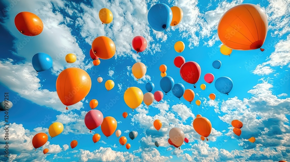 Colorful Balloons Float Across A Sunny Sky Colorful Balloons Float Across A Sunny Sky