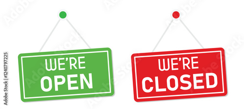 We're Open or We're Closed hanging sign vector set