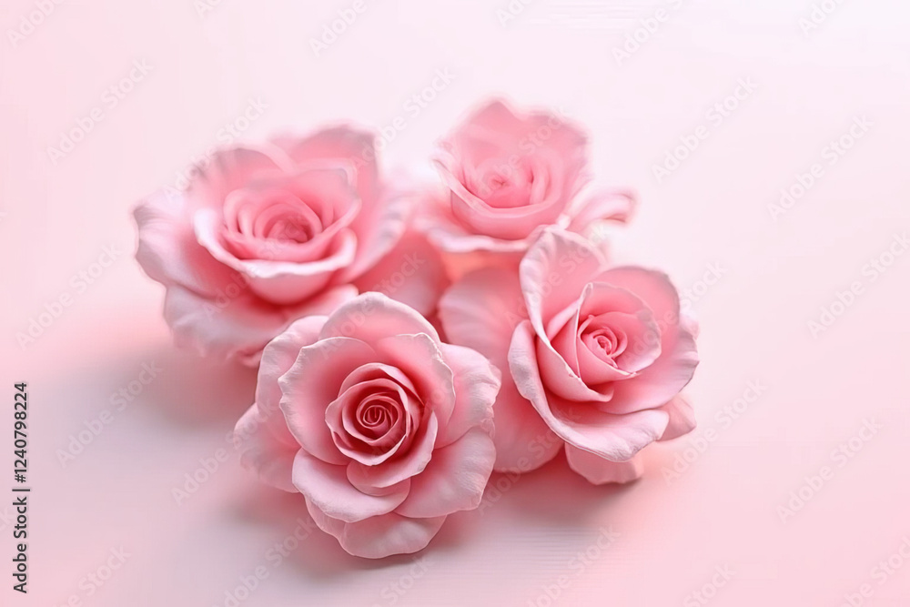  beautiful image of soft pink roses, symbolizing love and romance, elegantly arranged for a wedding or Valentine's Day. The roses should appear fresh and delicate, with subtle lighting that enhances t