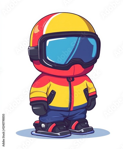 Cute Cartoon Character in Ski Gear with Bright Colorful Outfit
