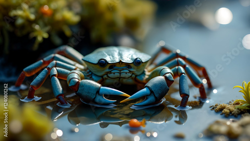 The Vibrant Life of a Blue Crab (Callinectes sapidus) in a Tidal Pool Ecosystem photo