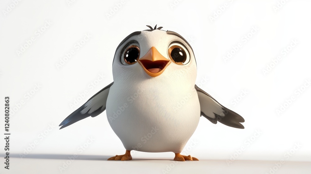 Happy Cartoon Bird Character with Big Eyes and Cheerful Expression Happy Cartoon Bird Character with Big Eyes and Cheerful Expression