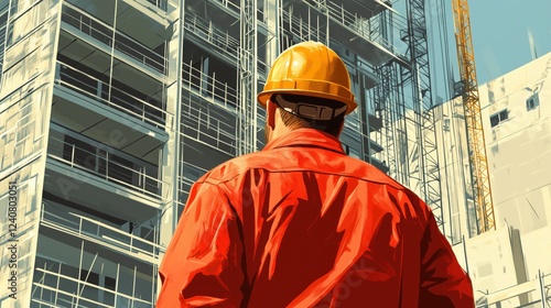 Construction builder in a building uniform. construction background. Builder at the construction site. Man worker with helmet on construction site. Bilder in hardhat. 
