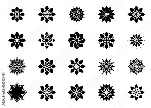 Colorful ornamental button on the white background.Sticker pack in trendy retro psychedelic cartoon style. Isolated vector illustration. Flower power. A collection of vibrant Diwali Rangoli designs