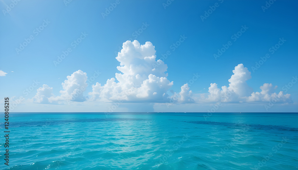 Obraz premium Serene Turquoise Ocean Meets a Cloud-Dappled Sky