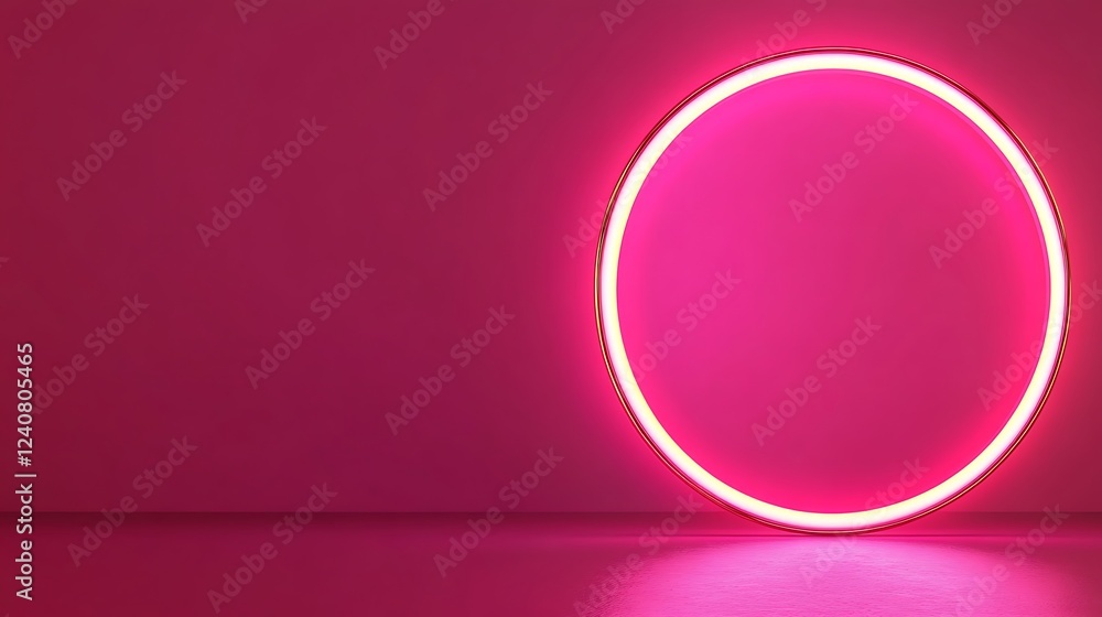 Fototapeta premium Pink neon circle, empty space, background, product display