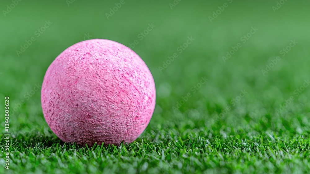 Pink ball on green turf, close-up. Sports background Pink ball on green turf, close-up. Sports background