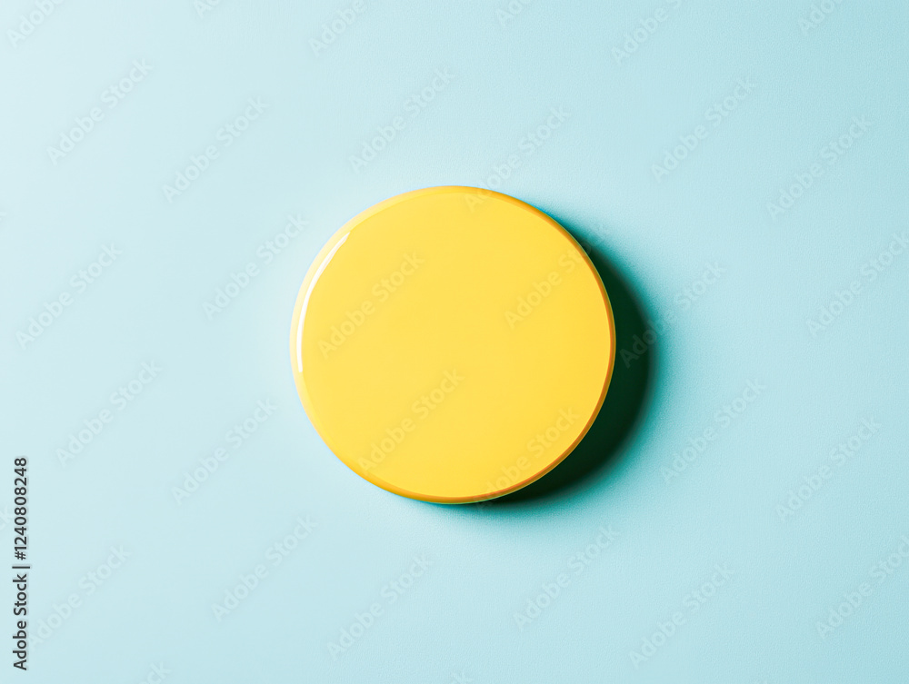 Yellow circular object on blue background minimalist art modern design Yellow circular object on blue background minimalist art modern design