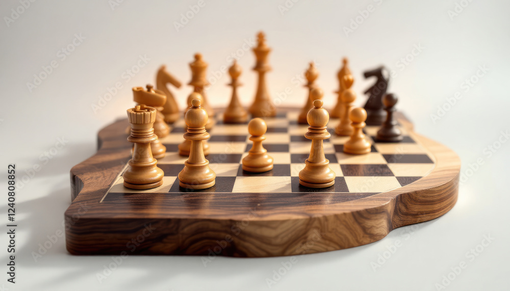 Wooden Chessboard Showing A Mid Game Setup Wooden Chessboard Showing A Mid Game Setup