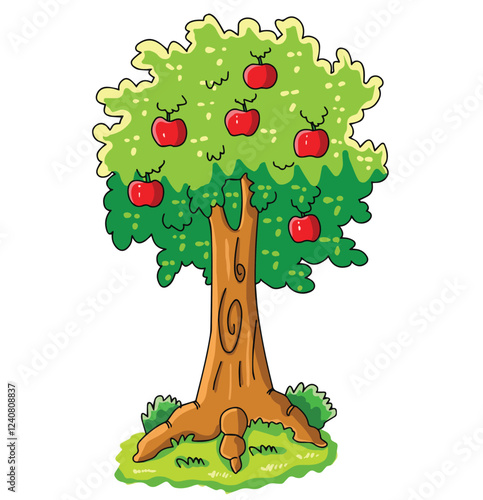 Cute cartoon hand drawn vector apple tree clipart.