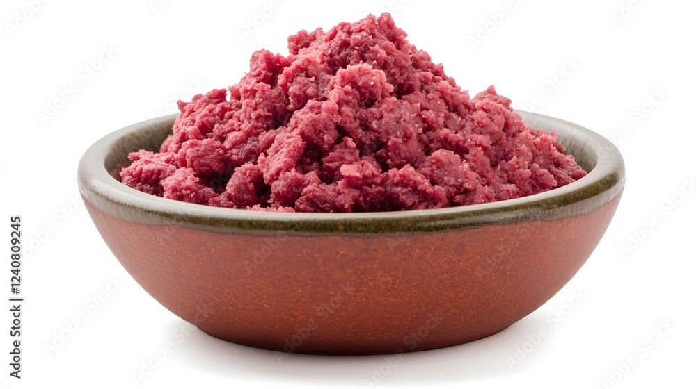 Ground beef in a rustic brown bowl ready for cooking Ground beef in a rustic brown bowl ready for cooking