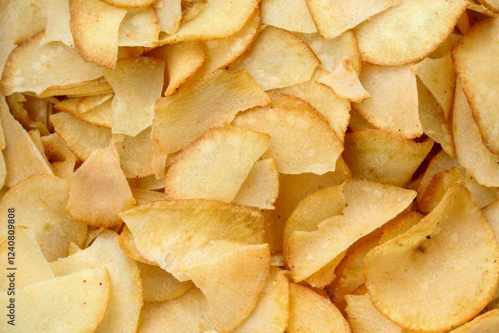 texture and background of crispy and tasty cassava chips close up texture and background of crispy and tasty cassava chips close up