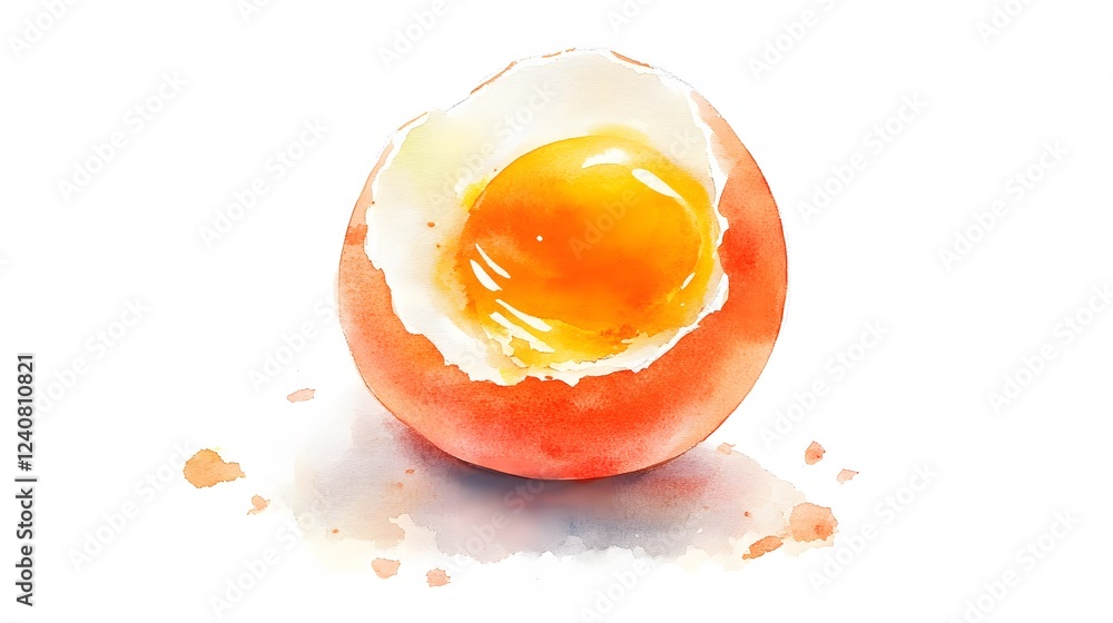 Watercolor Painting Of A Halved Boiled Egg Watercolor Painting Of A Halved Boiled Egg