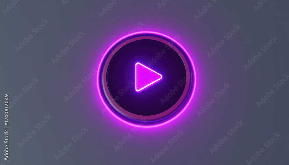 Neon Play Button Circular Design Glowing Purple Neon Play Button Circular Design Glowing Purple