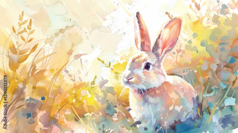 Happy easter with rabbit. Easter card in water color style Happy easter with rabbit. Easter card in water color style
