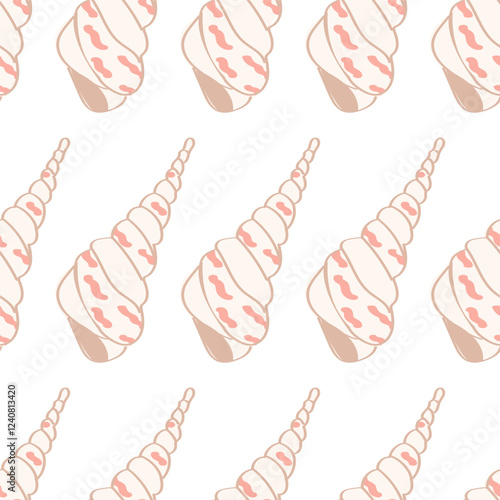 A cute seamless pattern with beige and pink conch shells. Background, wrapping paper, notebook cover template.