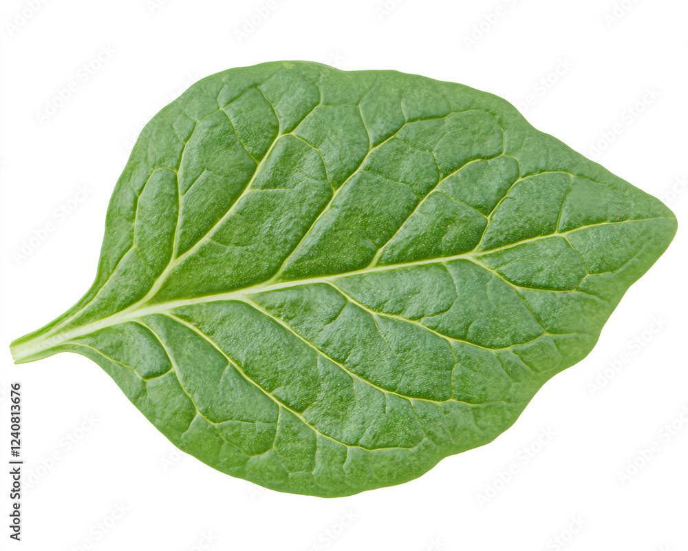 Obraz premium A single arugula leaf isolated on a white background, high-resolution photography. 
