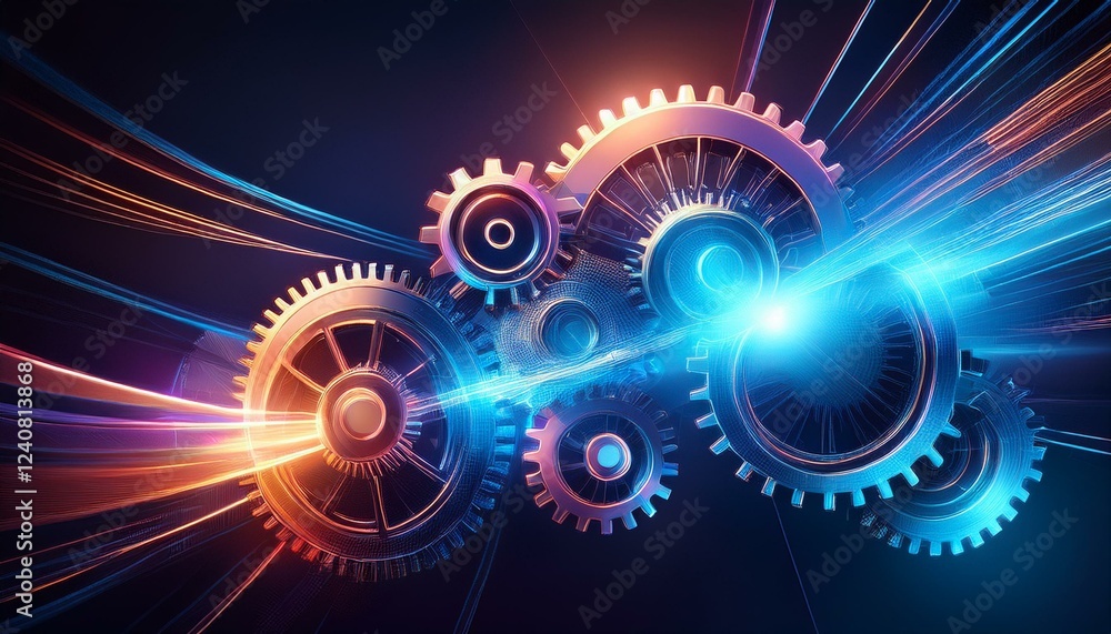 Obraz premium abstract glowing gears in motion symbolizing technology innovation and mechanical systems in futuristic design