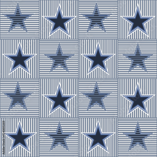 Seamless pattern of stars and stripes with blue background, Blue seamless fabric pattern, tablecloth pattern, party pattern
